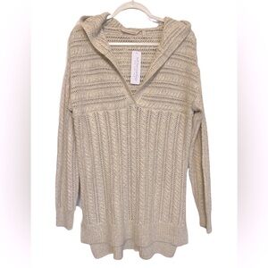 Soft Surroundings cozy cable knit pullover hoodie w/long sleeves heather beige S